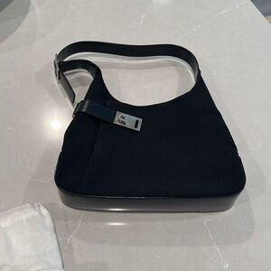 Vintage Salvatore Ferragamo Black Shoulder Bag with Metal Detail